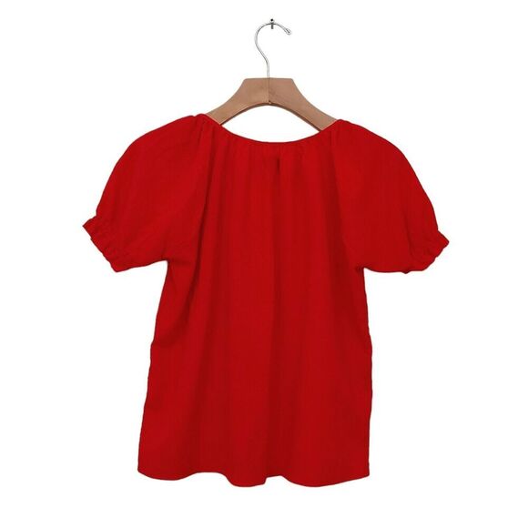 Texture & Thread by Madewell Blouse Womens XXS Red Puffed Sleeve Pleated Boho - Picture 2 of 8